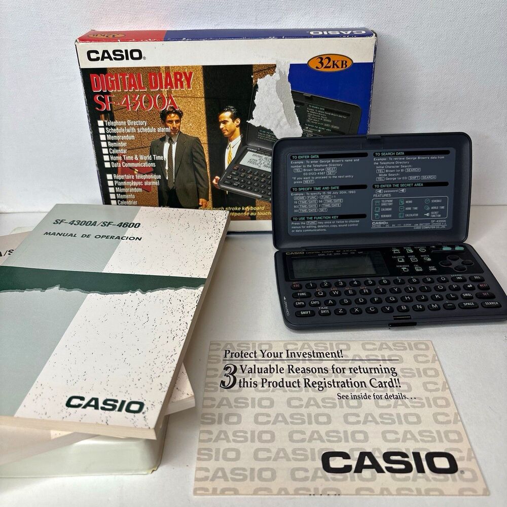 Casio Digital Diary SF-4300A 32KB PDA 160x64 B/W LCD Alarm Calc w/ Box